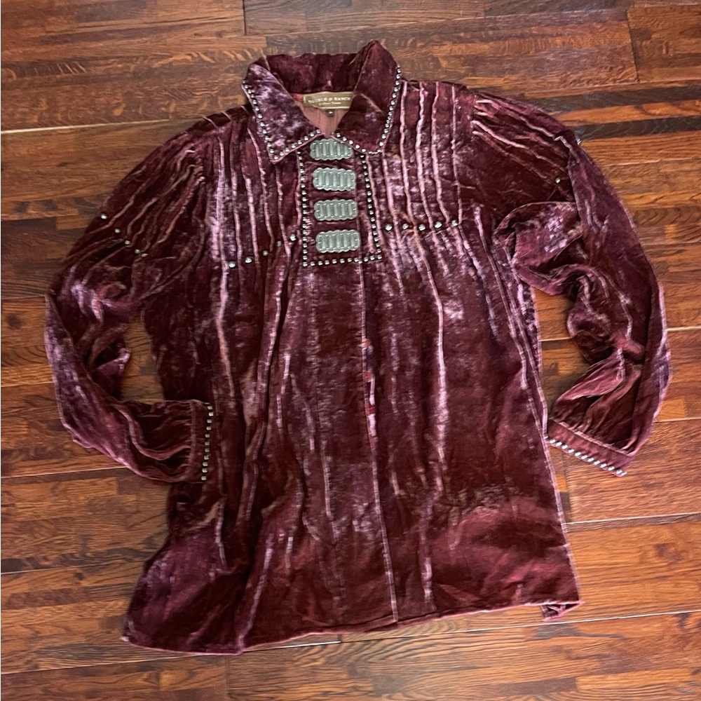 Double D Ranch Velvet Button Down Shirt in Burgundy